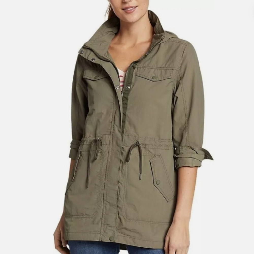 Eddie Bauer Atlas Utility Trench Coat Olive Green/Spring Green rainjacket Size S
